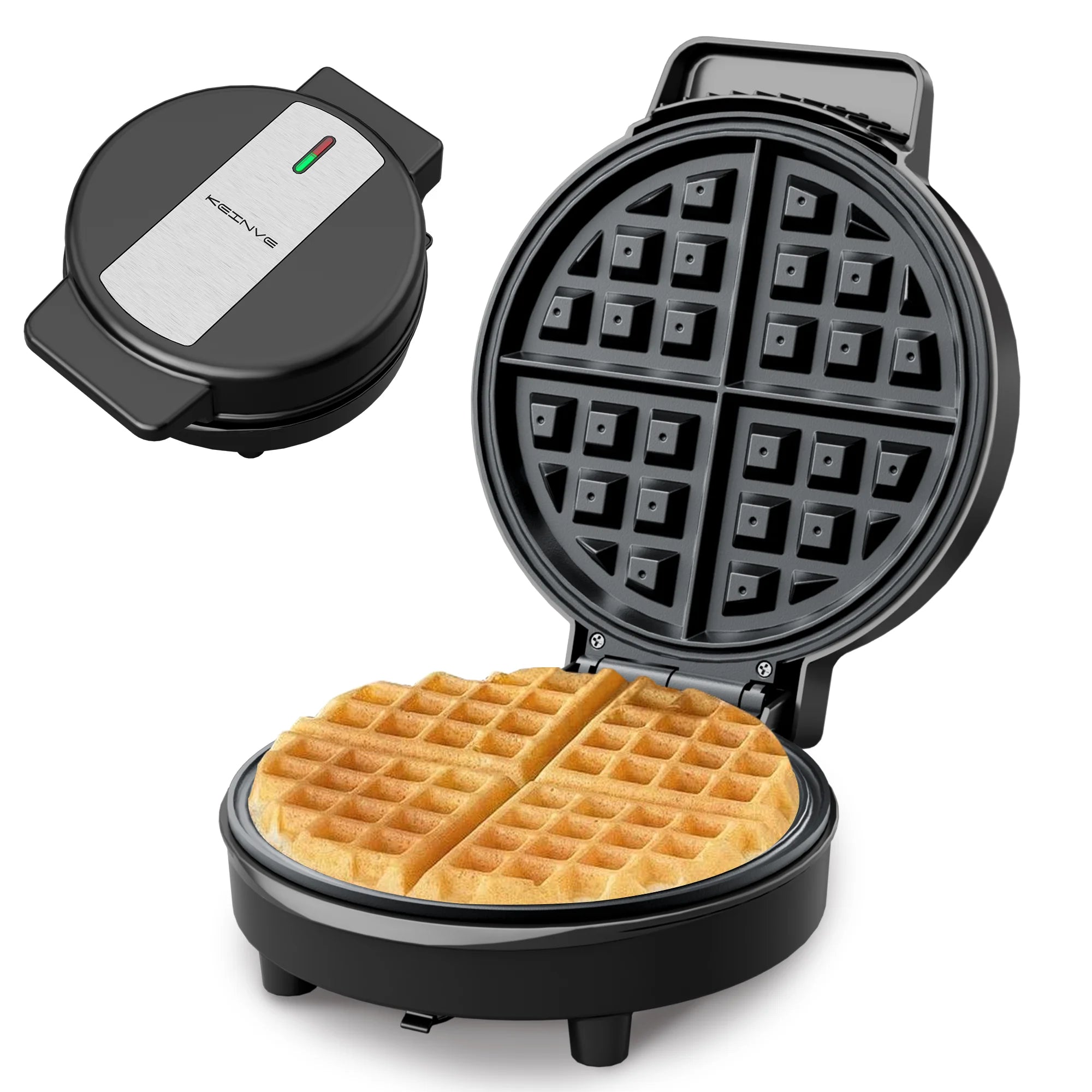 Electric Nonstick 8-inch Waffle Maker, Belgian Waffles, Compact Design,  Easy to Clean, Hash Browns, Snacks, Sandwich, Eggs