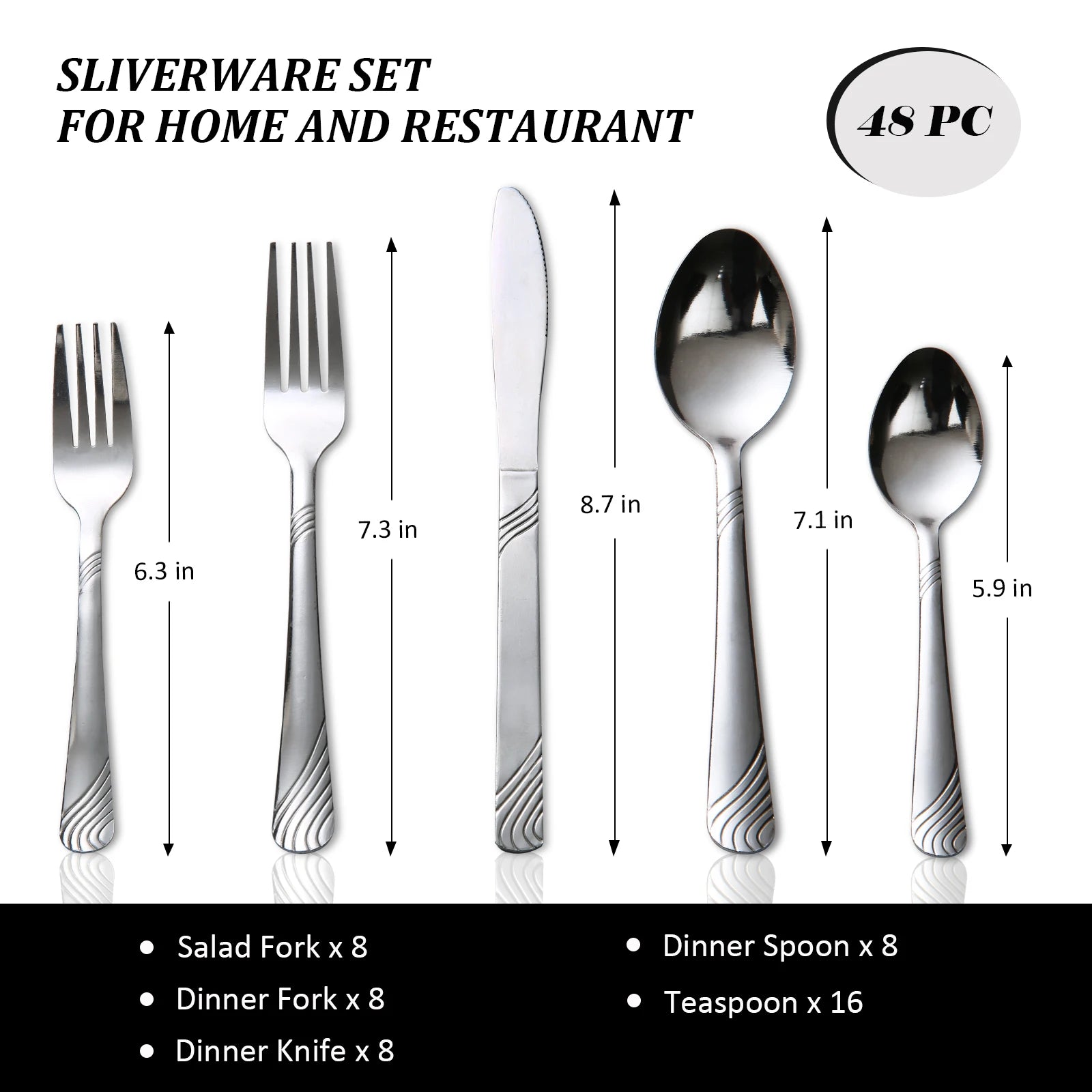 48 Pcs Cutlery Set For 8 Stainless Steel Knife Fork Spoon Tableware Flatware Set Kitchen Dinnerware Gift