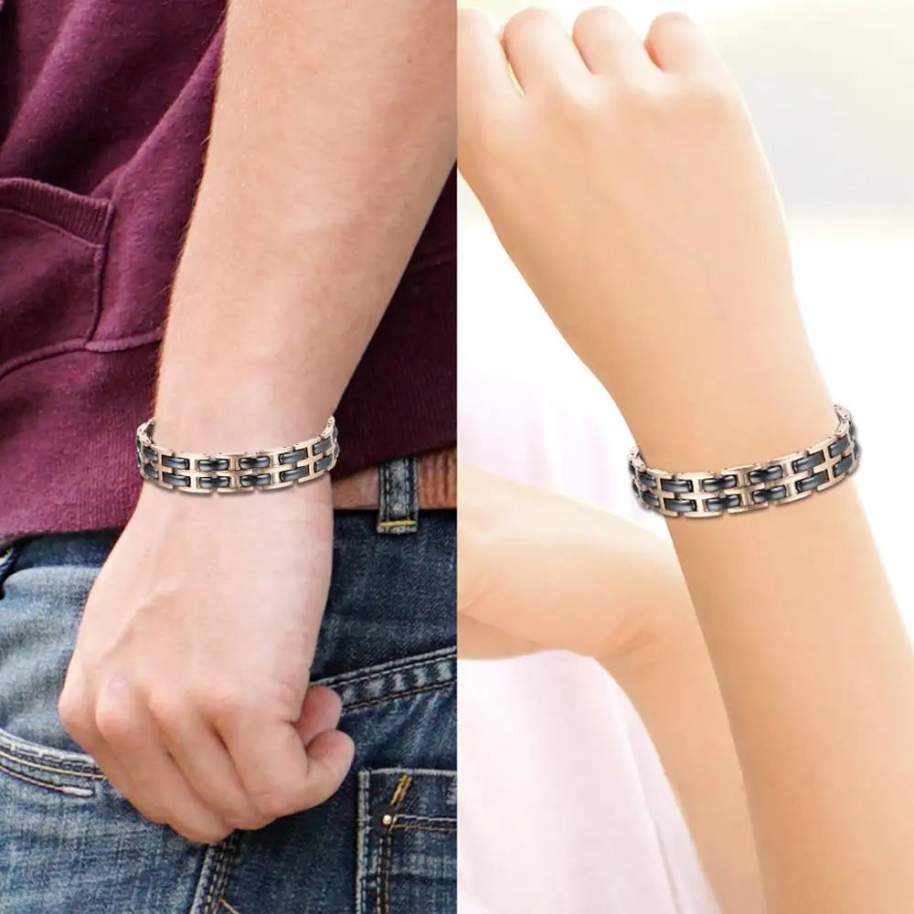 Fashion Charm Magnetic Bracelet Male Black Ceramic Energy Stainless Steel Bracelets Hand Chain  Bracelets