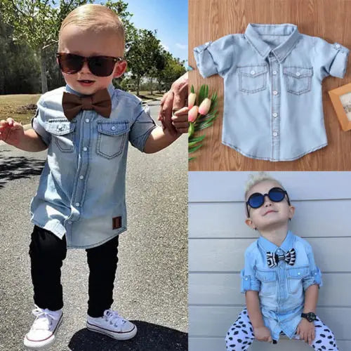 1-6Years Baby Girls Boys Gentleman Newborn Fashion Turn Down Collar Denim Coat Shirt Outwear Clothes