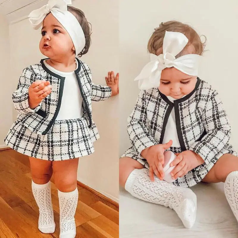 6M-5T 2PCS Baby Spring Autumn Clothing Baby Girl Pageant Plaid Coat & Tutu Dress Party Outfits Fashion Clothes