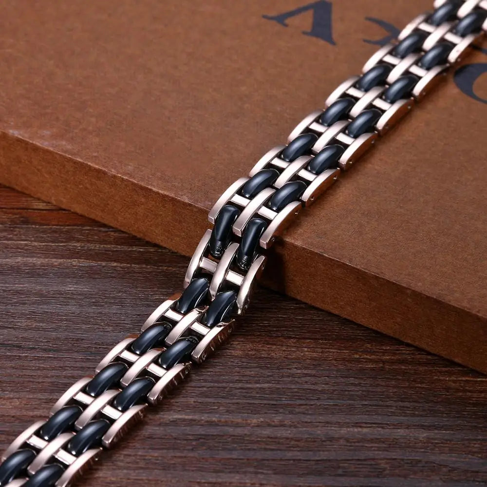 Fashion Charm Magnetic Bracelet Male Black Ceramic Energy Stainless Steel Bracelets Hand Chain  Bracelets