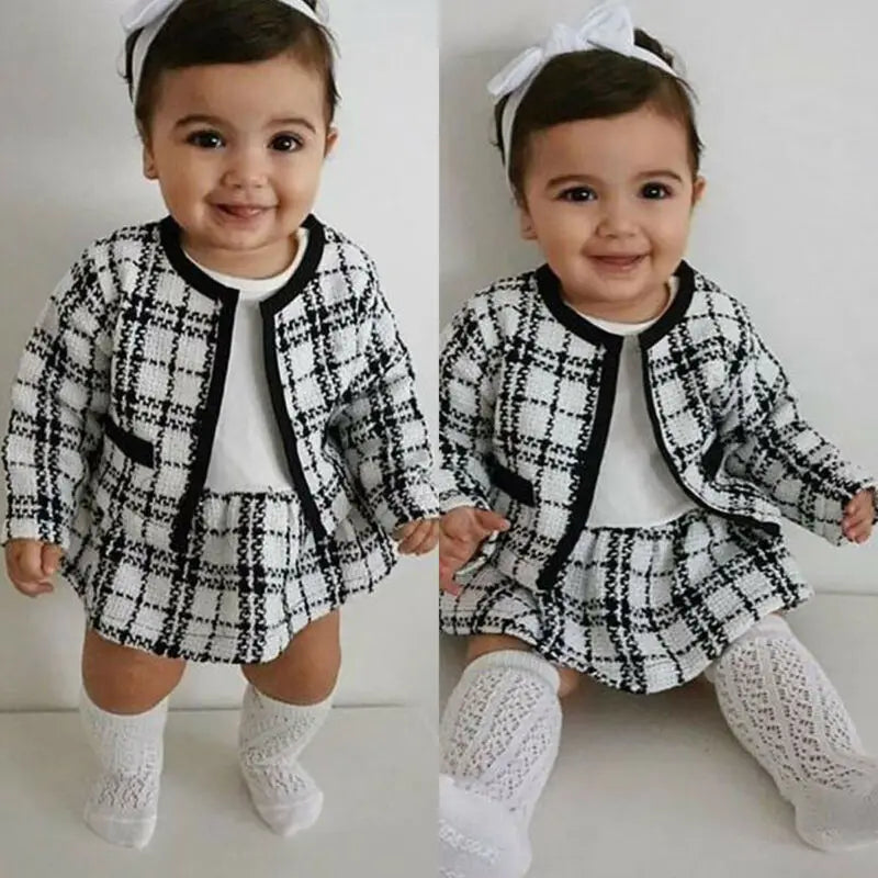 6M-5T 2PCS Baby Spring Autumn Clothing Baby Girl Pageant Plaid Coat & Tutu Dress Party Outfits Fashion Clothes