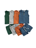 Summer Solid Newborn Baby Girls Boys Outfits Round Neck Sleeveless Tops Pocket + Shorts Clothes Set