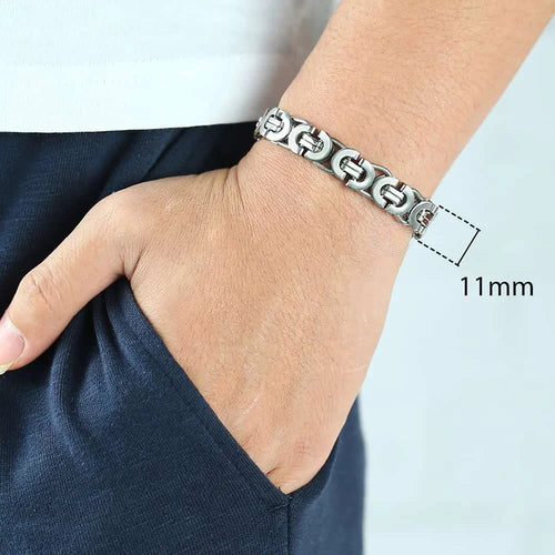 11mm Men Bracelet Silver Color Stainless Steel Flat Chain Bracelet For Boys Punk Rock Gothic Male Jewelry