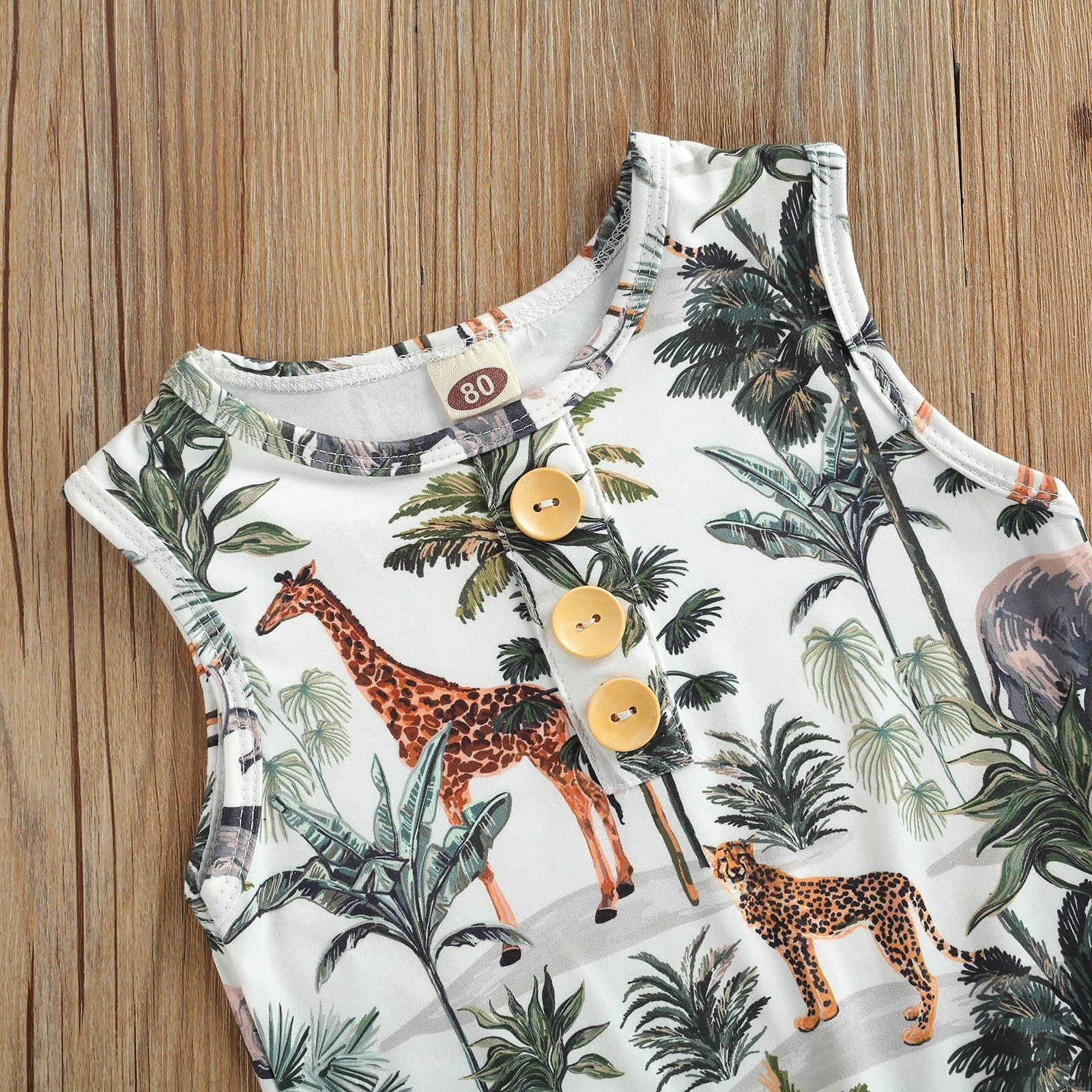 Summer Newborn Baby Boys Girls Sleeveless Romper Casual Animal Tree Print Button Front Jumpsuit Clothes