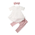 New Fashion 0-24M Lovely Newborn Kid Baby Girl Clothes Set Top T-Shirt Cotton Bow Pants Headband 3PCS Outfit