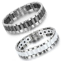 Black/White Ceramic Bracelet Magnetic Stone Therapy Health Stainless Steel Bracelets Men's Jewelry 20.5*13 mm