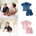 1-6T Kids Baby Boys Girls Silk Pajamas Sleepwear Outfit Short Sleeve Solid Shirt + Pants Nightwear Set