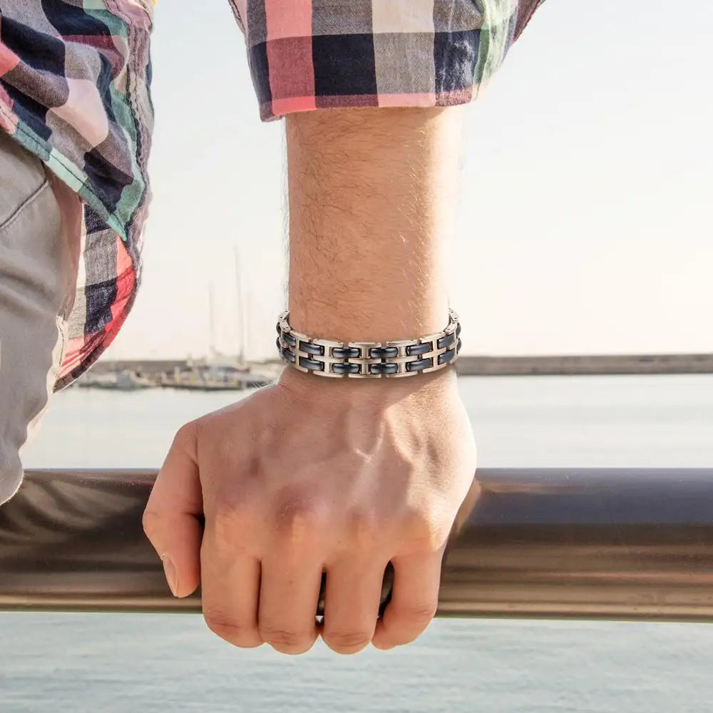 Fashion Charm Magnetic Bracelet Male Black Ceramic Energy Stainless Steel Bracelets Hand Chain  Bracelets