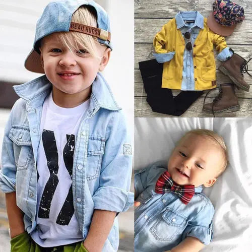 1-6Years Baby Girls Boys Gentleman Newborn Fashion Turn Down Collar Denim Coat Shirt Outwear Clothes