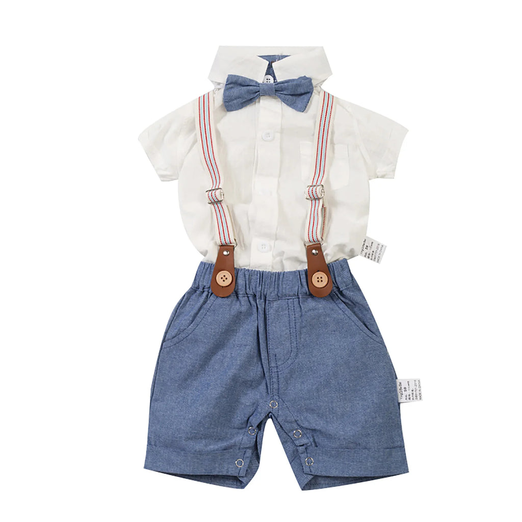 Toddler Kid Boys Long Sleeve Tops Suspender Pants Suit Long Sleeve Lapel Button Romper Shirt Gentleman Clothes