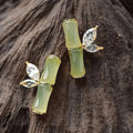 Vintage Style Imitation Jade Bamboo Crystal Stud Earrings Women Fashion Jewelry Gifts
