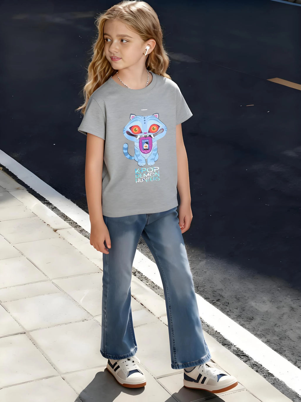 Children's Kids Cotton T-Shirt K-Pop Tiger Graphic with Multicolor Eyes for Boys Girls Edgy Music Theme