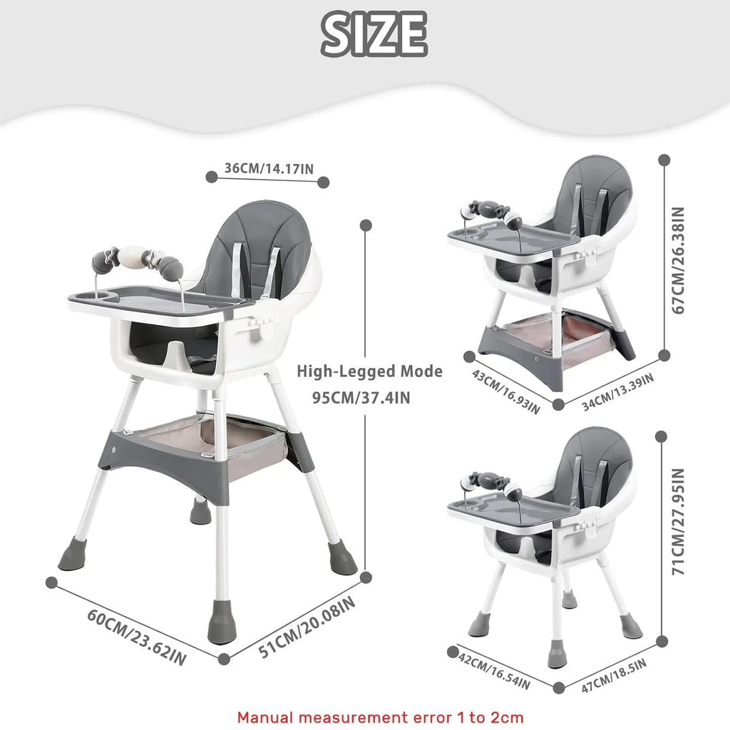 Foldable High Chair – Easy to Clean, Padded Seat with Footrest, Tray & Cup Holder