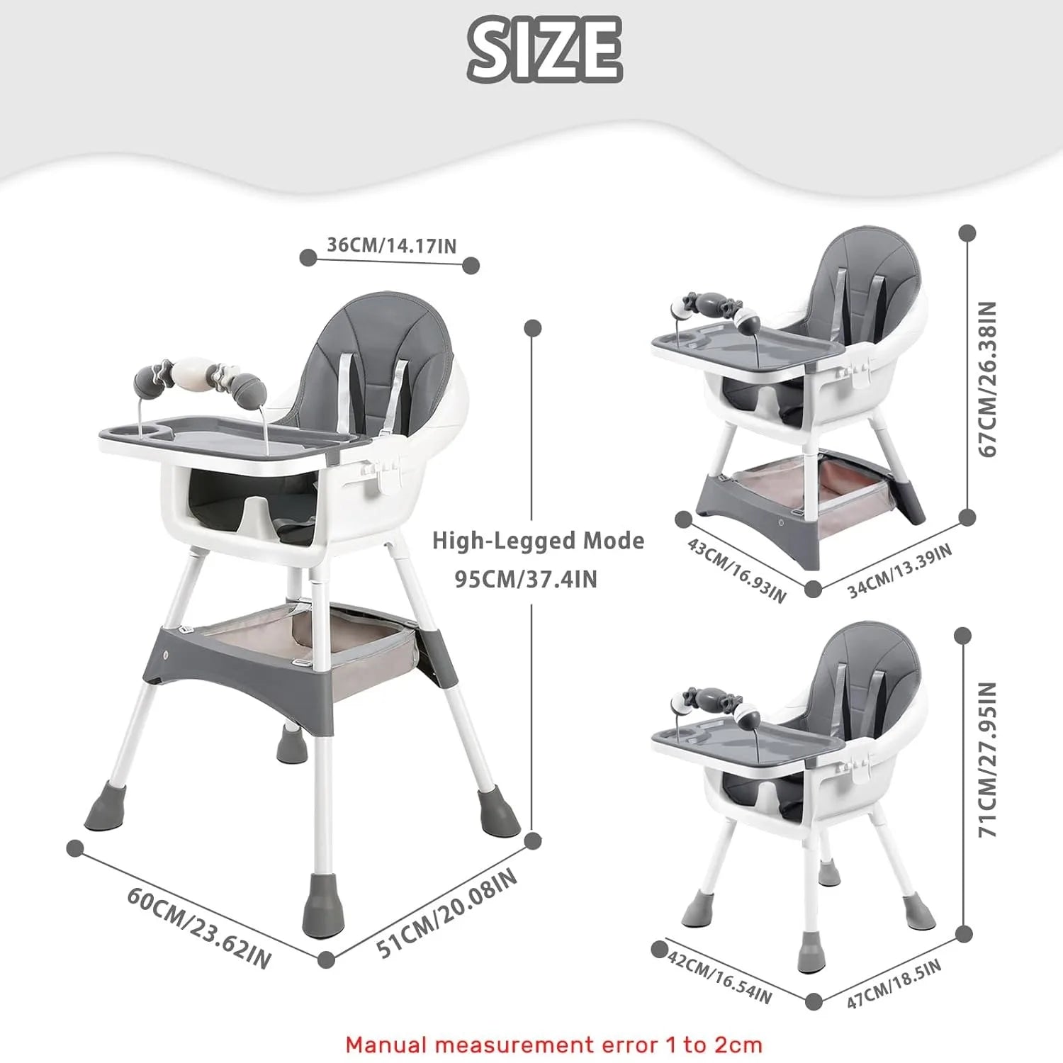 Foldable High Chair – Easy to Clean, Padded Seat with Footrest, Tray & Cup Holder