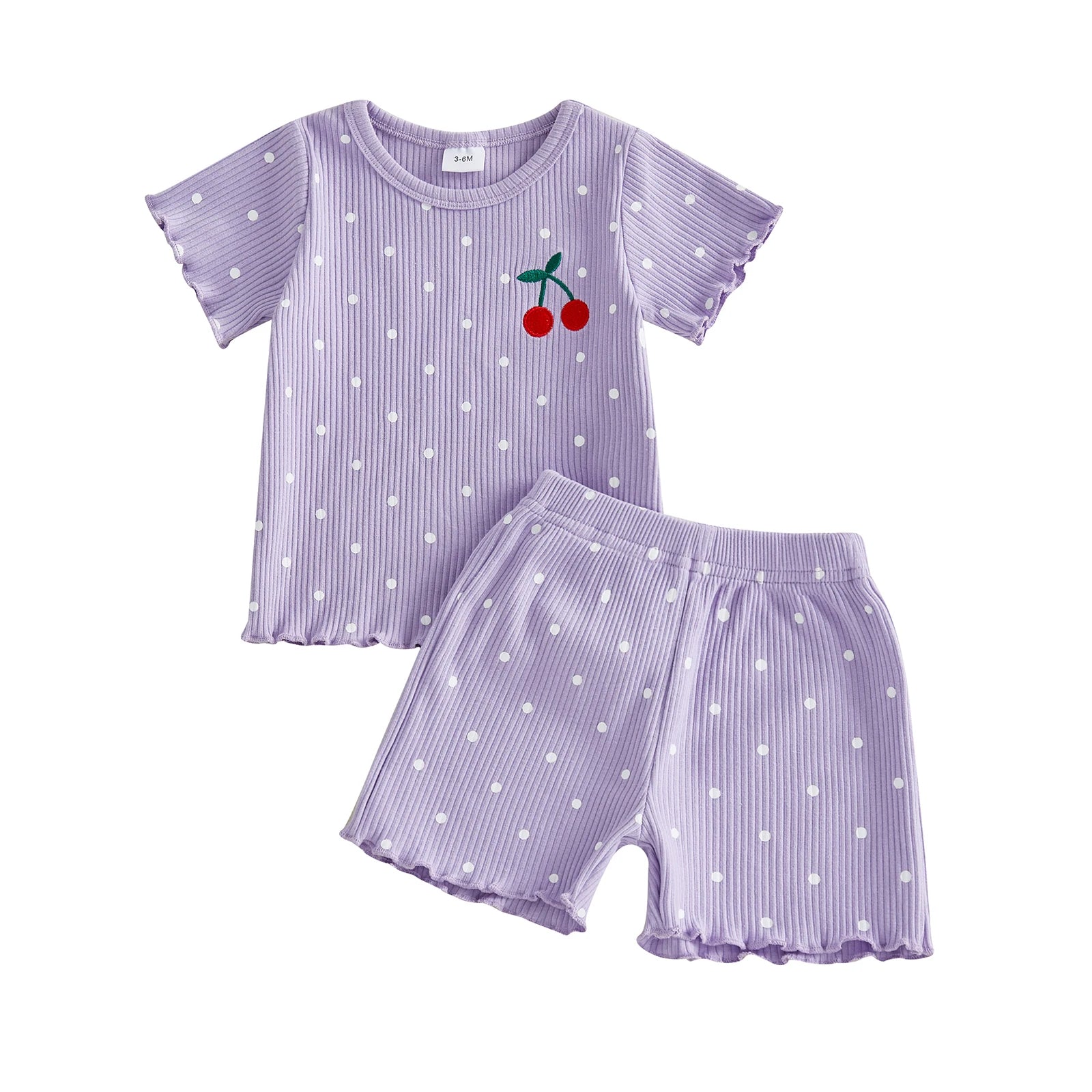 Summer Kids Girls Outfits Cherry Embroidery Short Sleeve Tops Shorts Clothes Set