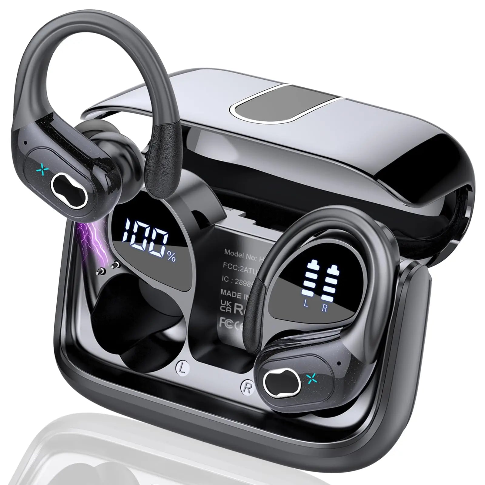 Earbuds Bluetooth 5.4, 75H Playtime Hi-Fi Stereo Deep Bass, ENC Mic IPX7 Waterproof Ear hooks Sport Earphones.