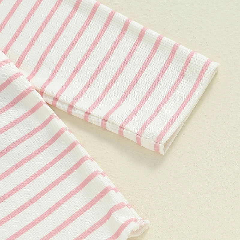 Toddler Girls Lacy Set Striped Long Sleeve Ruffled Tops Elastic Waist Drawstring Long Flare Pants Outfits