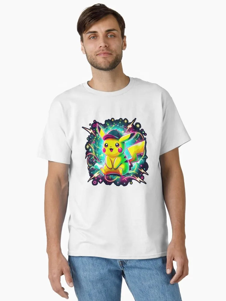 Neon Star Pikachu T-Shirt Psychedelic Pokémon Graphic  for Men /Women Trendy Streetwear