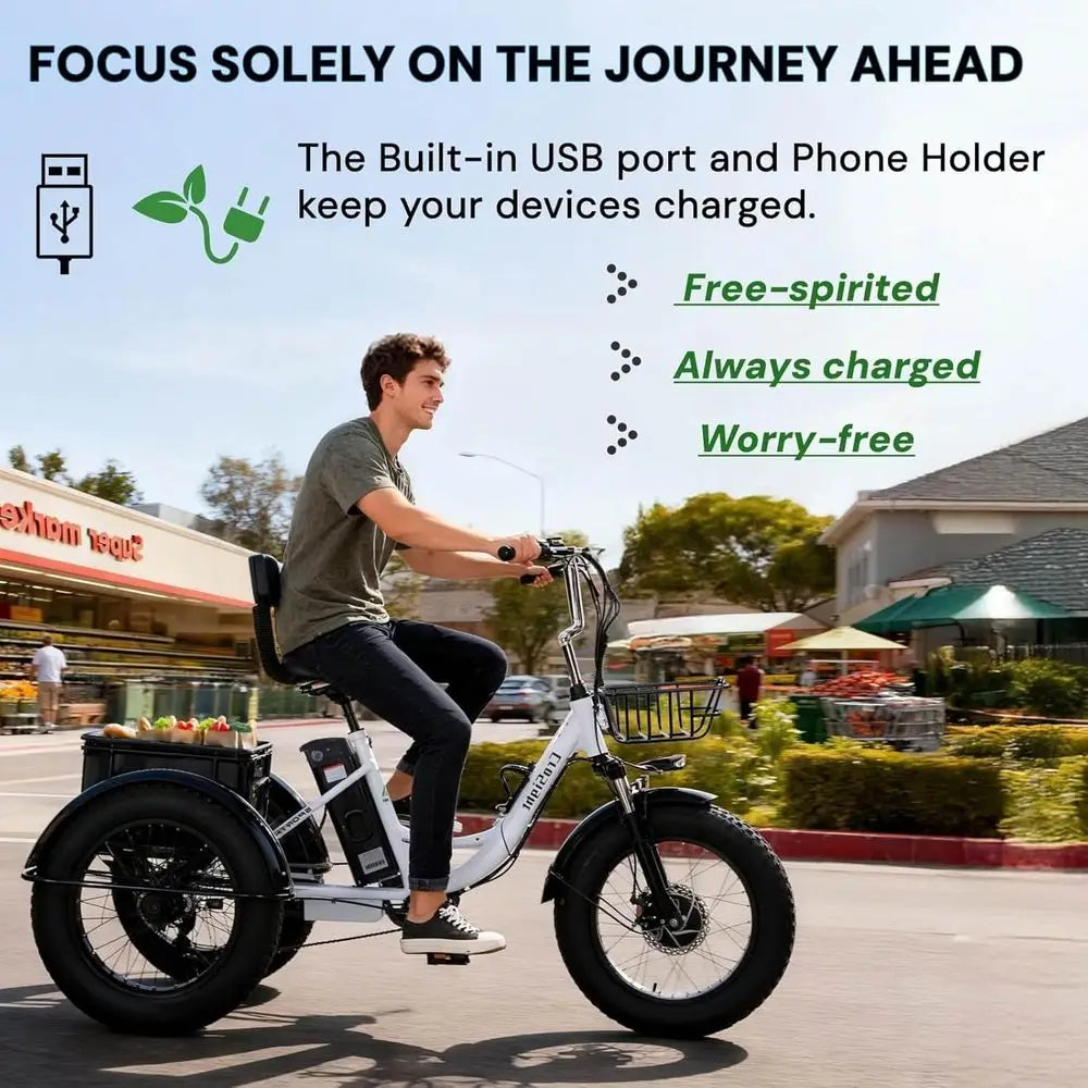 2.0 Electric Tricycle or Adults, 20"x4" at Tire olding Electric Trike, 750W 48V 20.8Ah Long-Range Battery, Built-in Speaker, USB