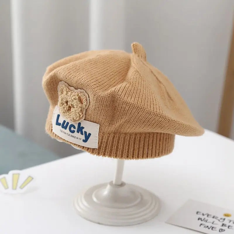 Flower Baby Beret Hat Winter Warm Knitted Beanie Cap for Infant Girls Toddler Princess Artist Solid Color Painter Caps
