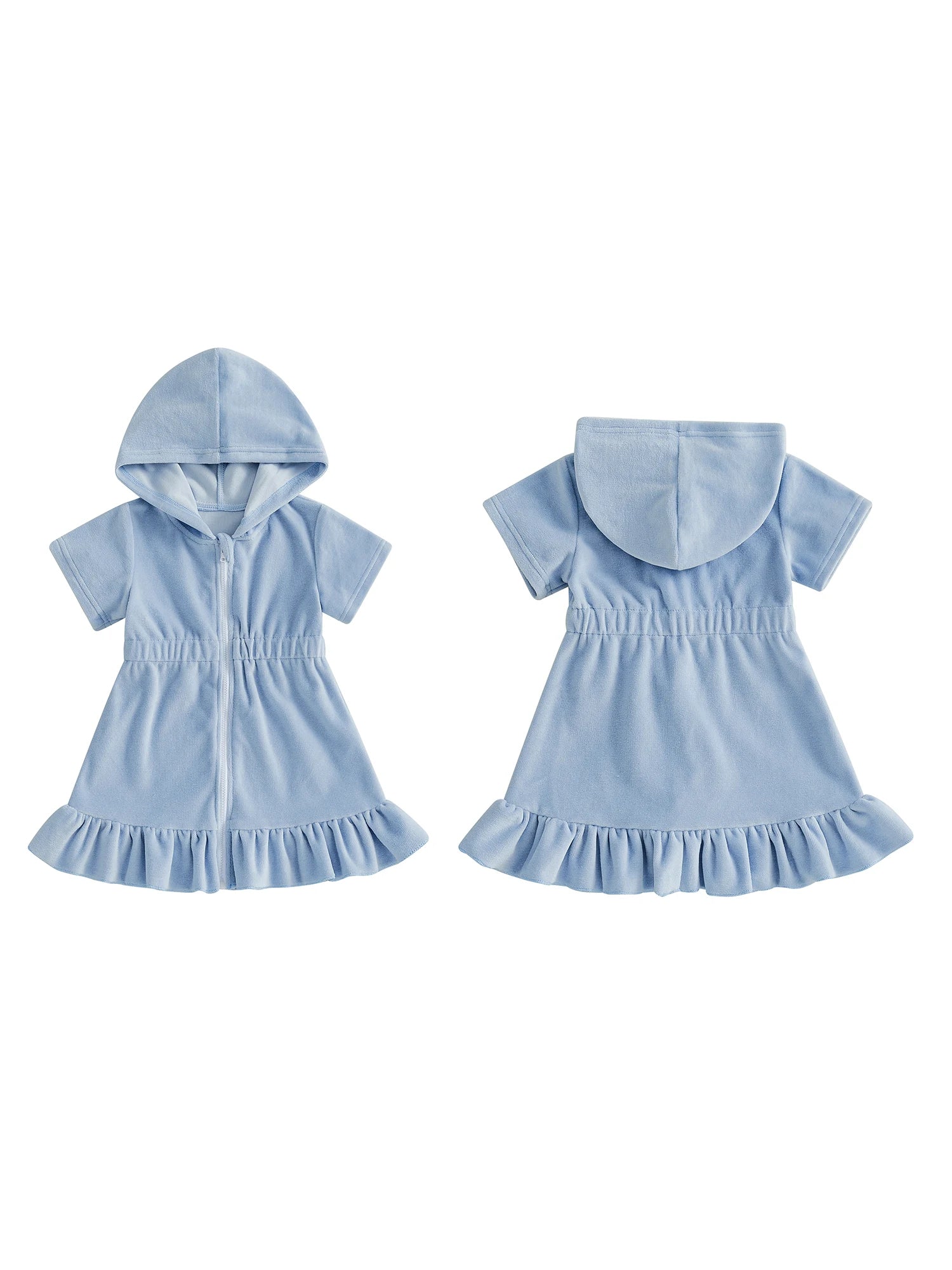 Stylish Girls Beachwear Trendy Short Sleeve Swim Cover Up with Ruffled Hem Zipper Closure and Comfortable Fit