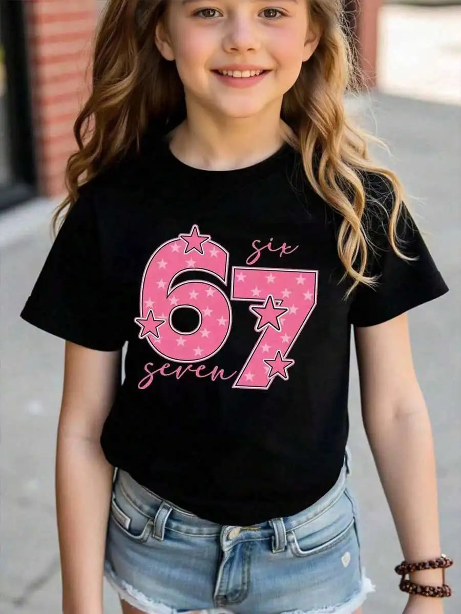 Girls Green Short Sleeve T-Shirt with White Heart and Clover Graphic