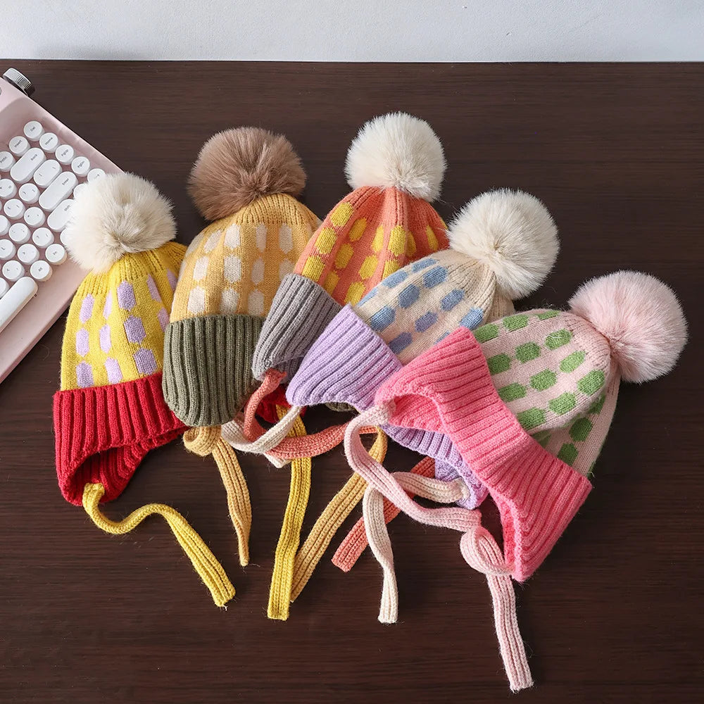 Winter Baby Hat Pompom Fleece Lining Baby Beanie Infant Bonnet Kids Cap For Girls Boys Bobble Kids Hat For