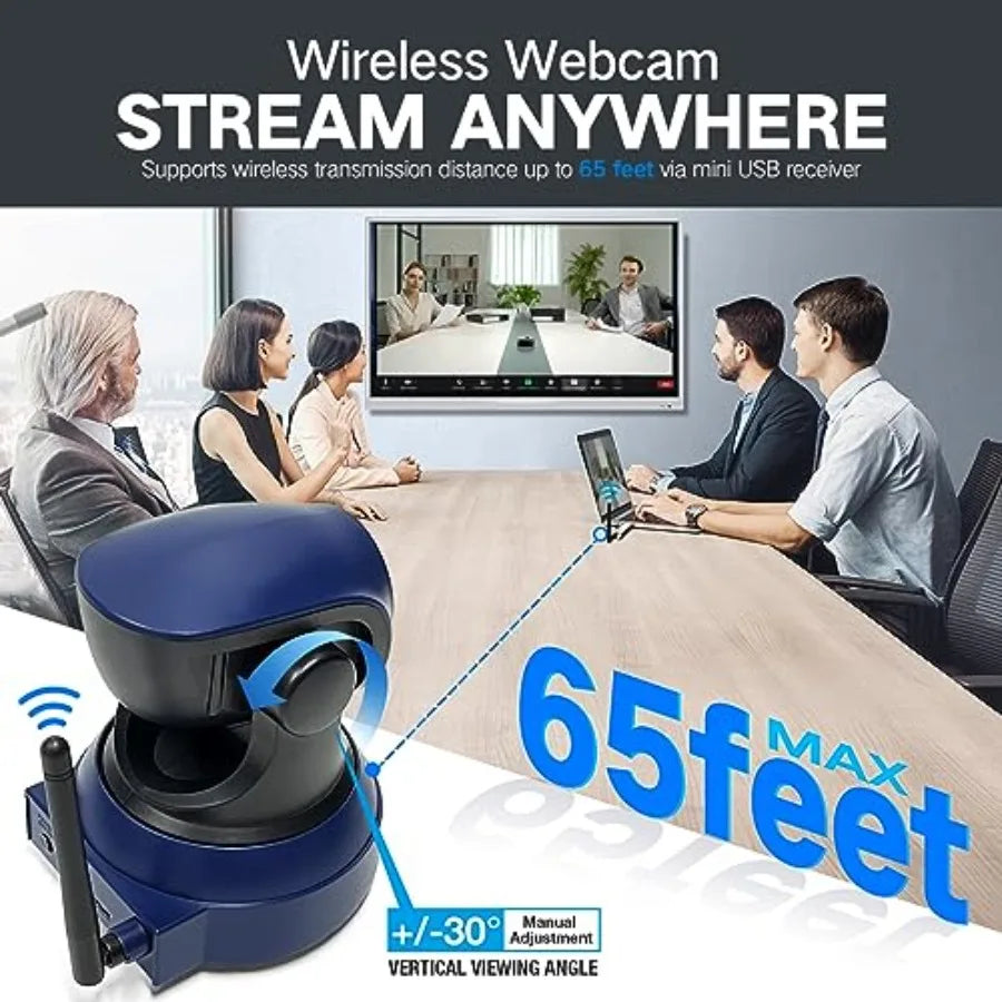 Wireless Webcam for PC, 1080P HD Streaming Camera with ABS Plastic Body in Black, Plug-and-Play USB Compatibility for Zoom, Sky