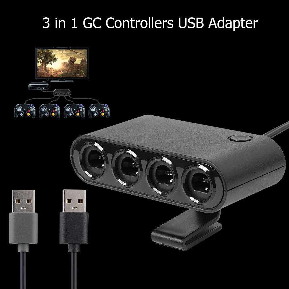 Protable 4 Ports 3 in 1 USB GC Controller Adapter w/Stand Holder Fit for Nintend Switch Console Game Accessories 91*48*25mm