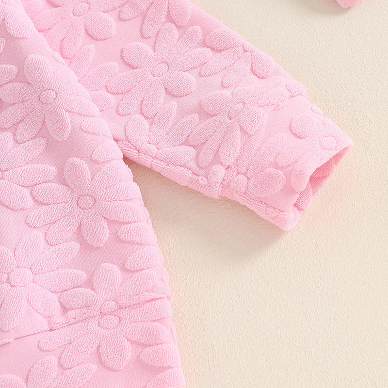 Toddler Girl Fall Outfit Daisy Embroidery Long Sleeve Sweatshirt with Elastic Waist Pants Headband Set