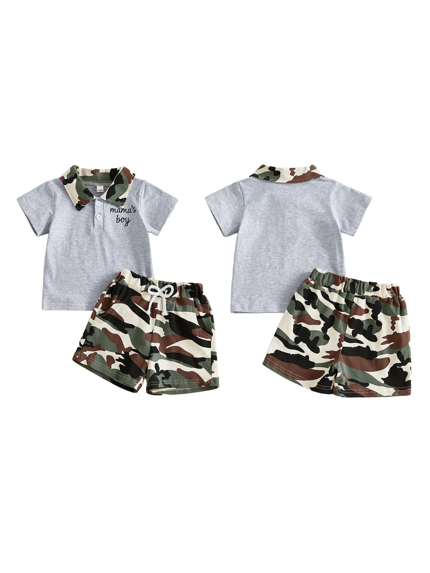 Boys Summer Outfit Set Short Sleeve Shirt with Embroidered Letters and Camouflage Shorts Toddler Boys Clothing Set for a