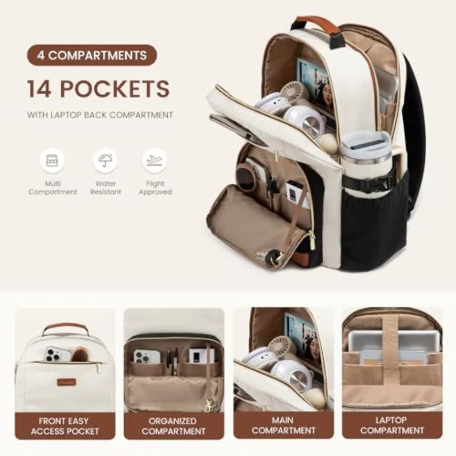 Laptop Backpack for Women with Pouch Pocket for Large Capacity Cup, 17 Inch Teacher Nurse College Work Travel Backpack Purse, W