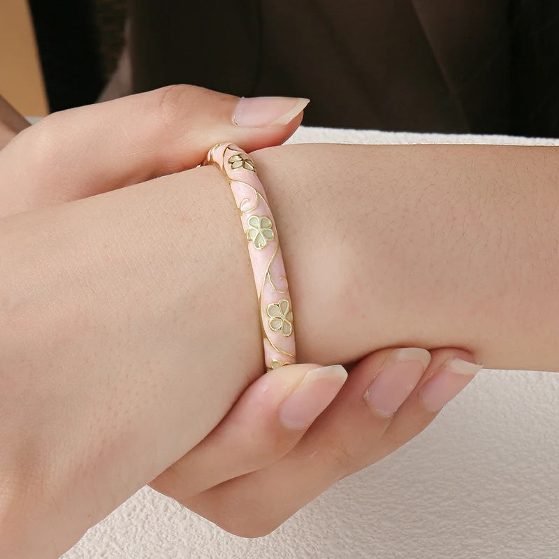 Flower Enamel Bracelet For Women Bracelet Gold Color Plated Bangle Vintage Luxury Jewelry Gifts
