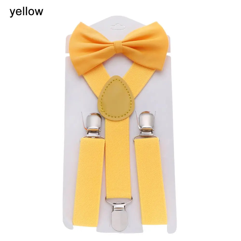 Kids Elastic Suspenders Bow Tie set Matching Tuxedo Suit Unisex Boy Girl Bowtie Wedding Costume Adjustable Y-Back Brace Belt