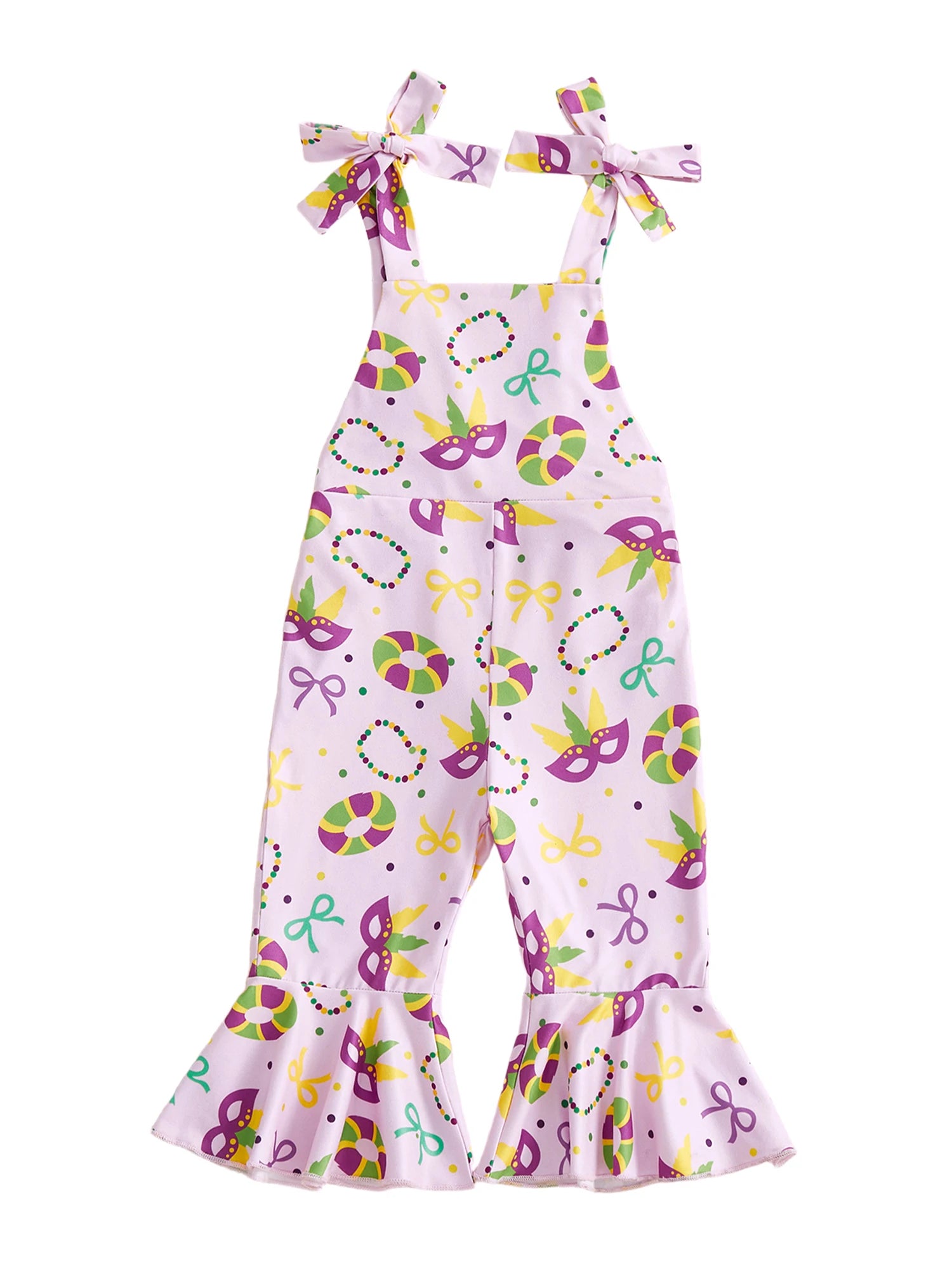 Infant Girls Romper with Printed Design Adjustable Spaghetti Straps and Stylish Bell Bottom Overalls