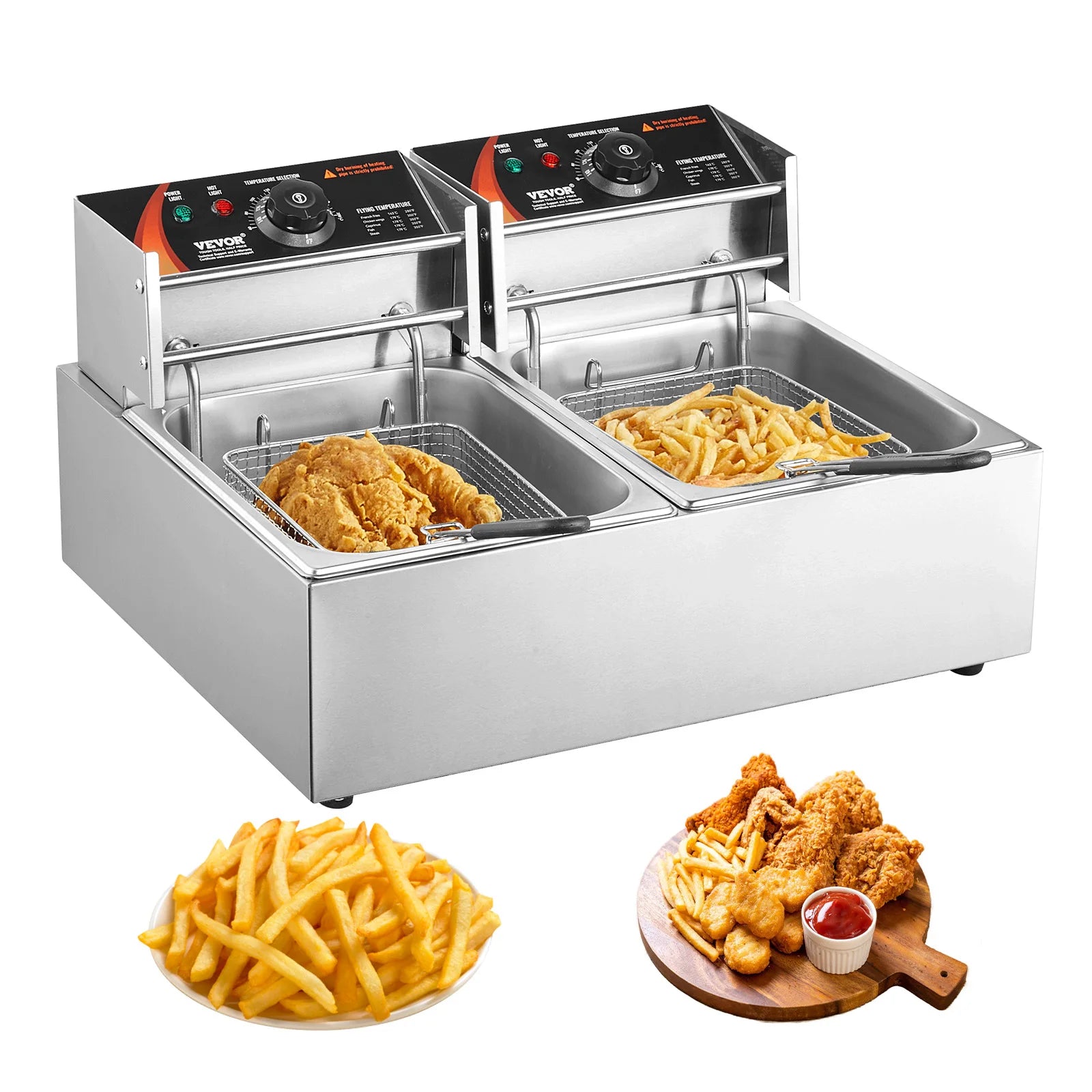 12L Electric Deep Fryer w/Dual Removable Tanks Commercial Countertop  Fryer for Chicken French Fries Frying Chips