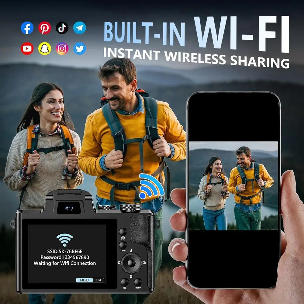 88MP Digital Camera with 3.2 Touchscreen, 16X Zoom, Dual Autofocus, Anti-Shake, 2 Batteries, 64GB Card, Flash, Lens Hood