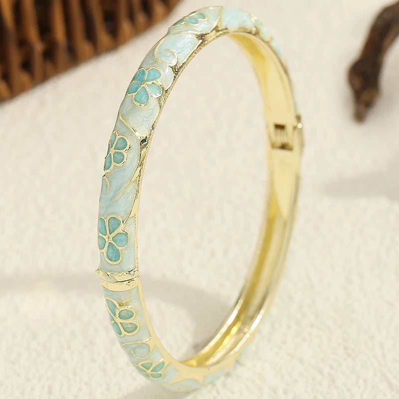 Flower Enamel Bracelet For Women Bracelet Gold Color Plated Bangle Vintage Luxury Jewelry Gifts