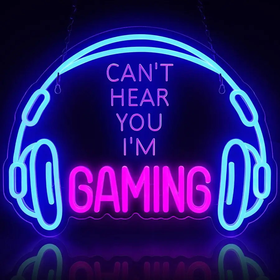 Gaming Neon Sign, Large Bright and Dimmable Colored LED Headset, USB Powered.