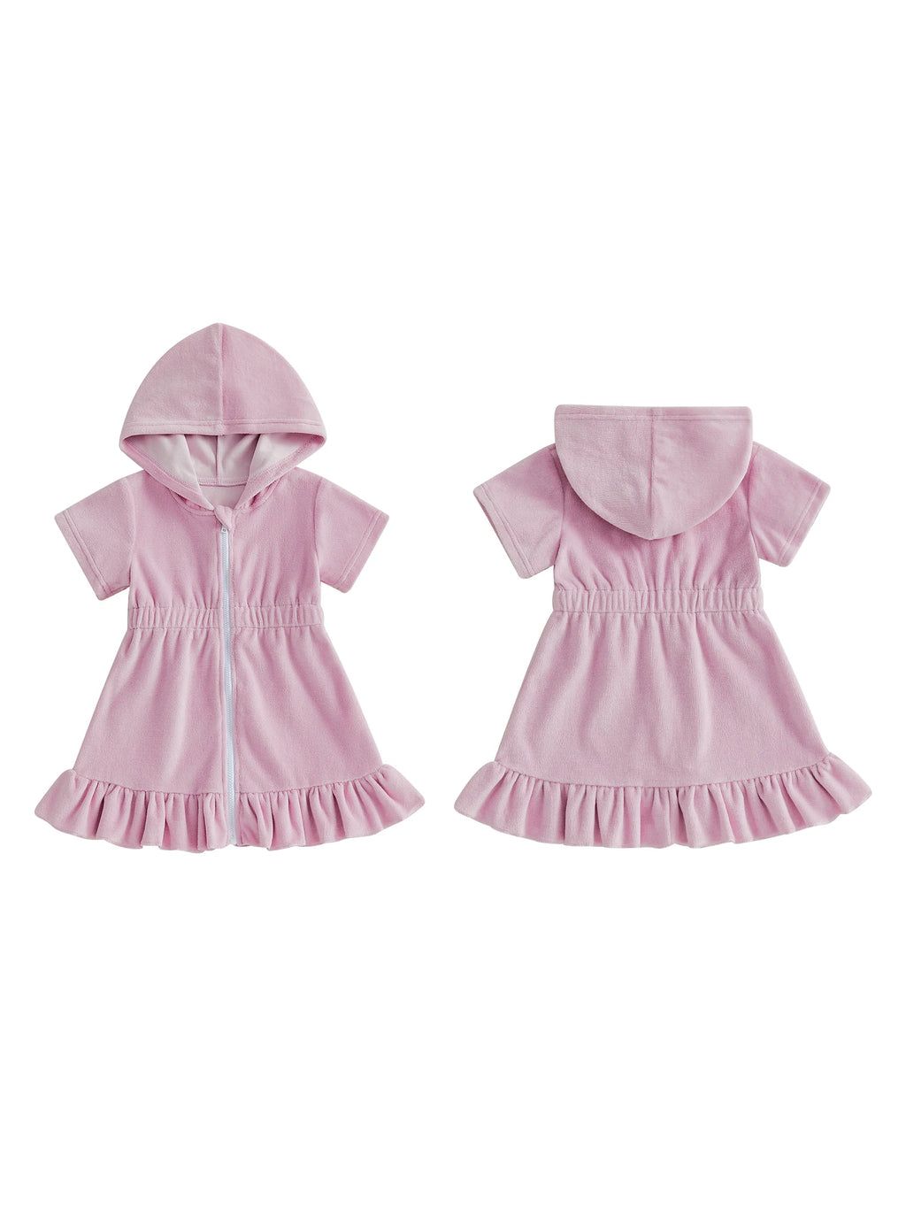 Stylish Girls Beachwear Trendy Short Sleeve Swim Cover Up with Ruffled Hem Zipper Closure and Comfortable Fit