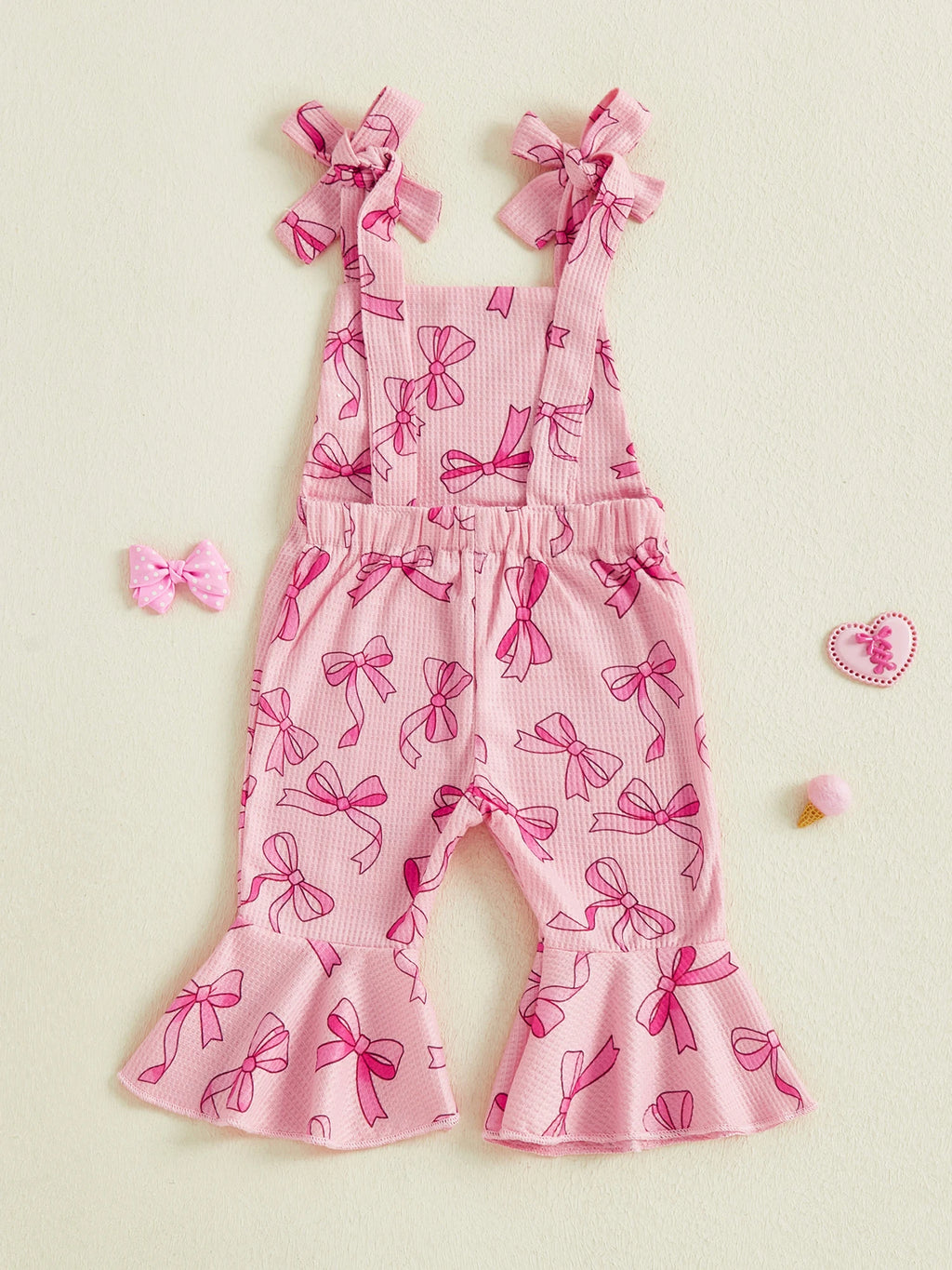 Adorable Infant Girls Sleeveless Romper with Cute Bow Detail and Stylish Bell Bottoms Perfect for Summer Outings and Playtime
