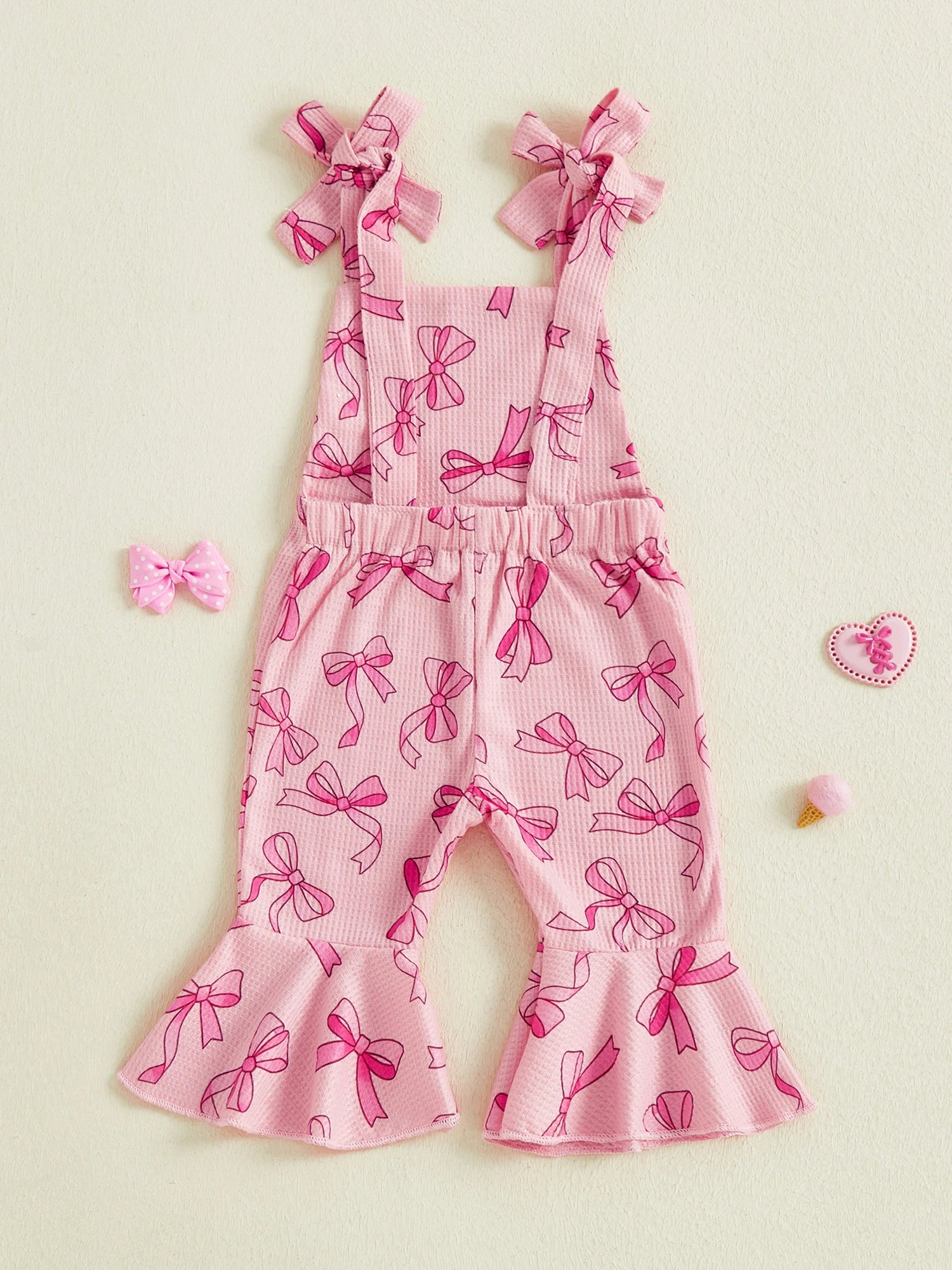 Adorable Infant Girls Sleeveless Romper with Cute Bow Detail and Stylish Bell Bottoms Perfect for Summer Outings and Playtime