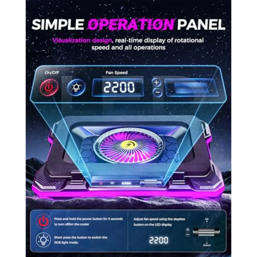 RGB Gaming Laptop Cooling Pad with 5.5 Turbo Fan Rapid Cooling for 15.6-19.3 Laptops Variable Speed Control 7 Adjustable Height