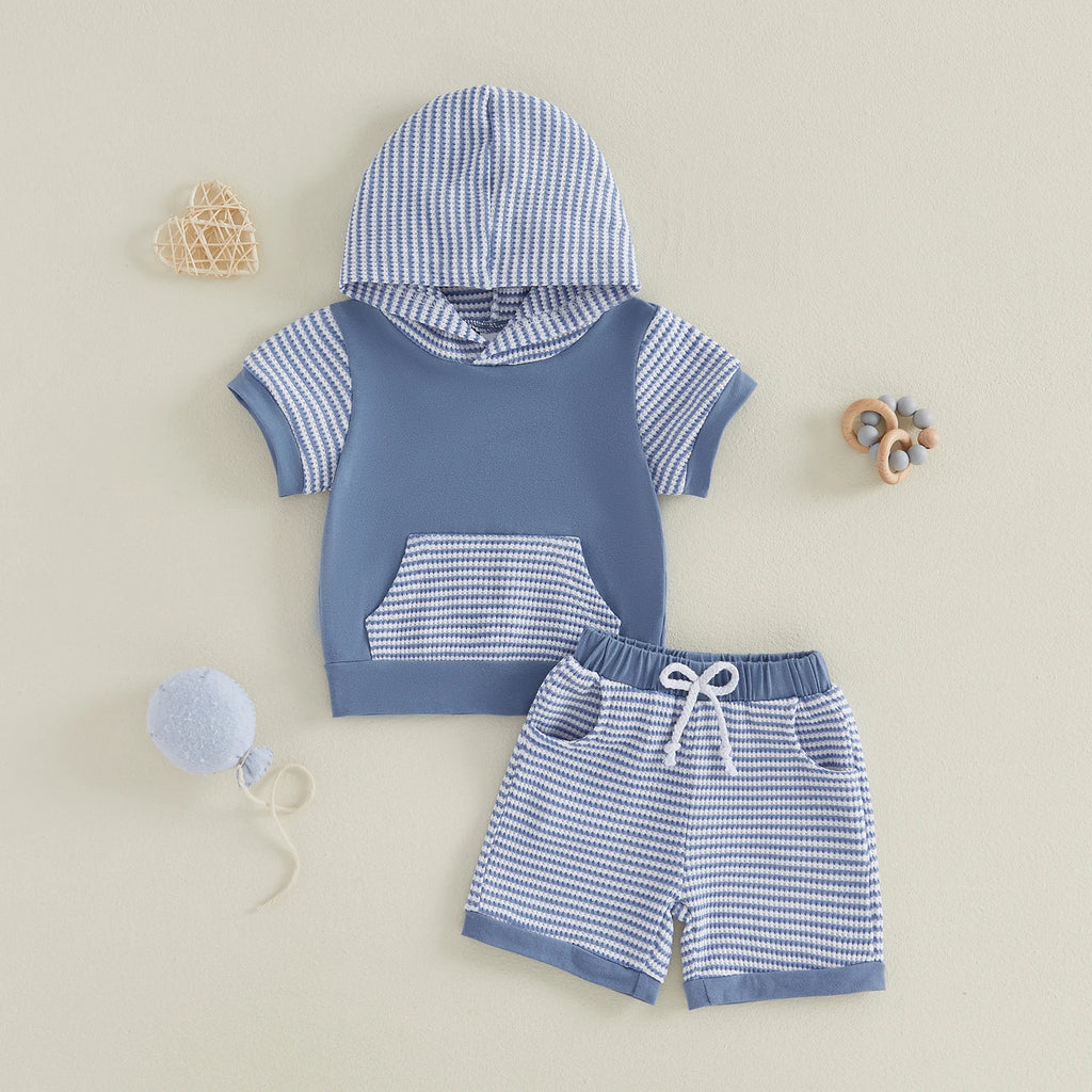 Baby Boys 2 Piece Clothing Set Summer Casual Short Sleeve T-Shirt and Shorts Outfit with Color Block Design