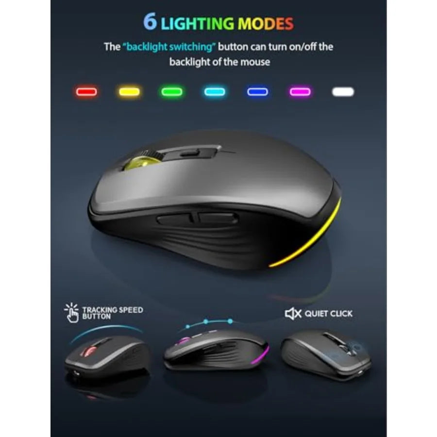 Wireless Keyboard and Mouse Combo Backlit - Compact Quiet Keyboard with RGB Mouse, Rechargeable, Slim, Sleep Mode, Portable Cor