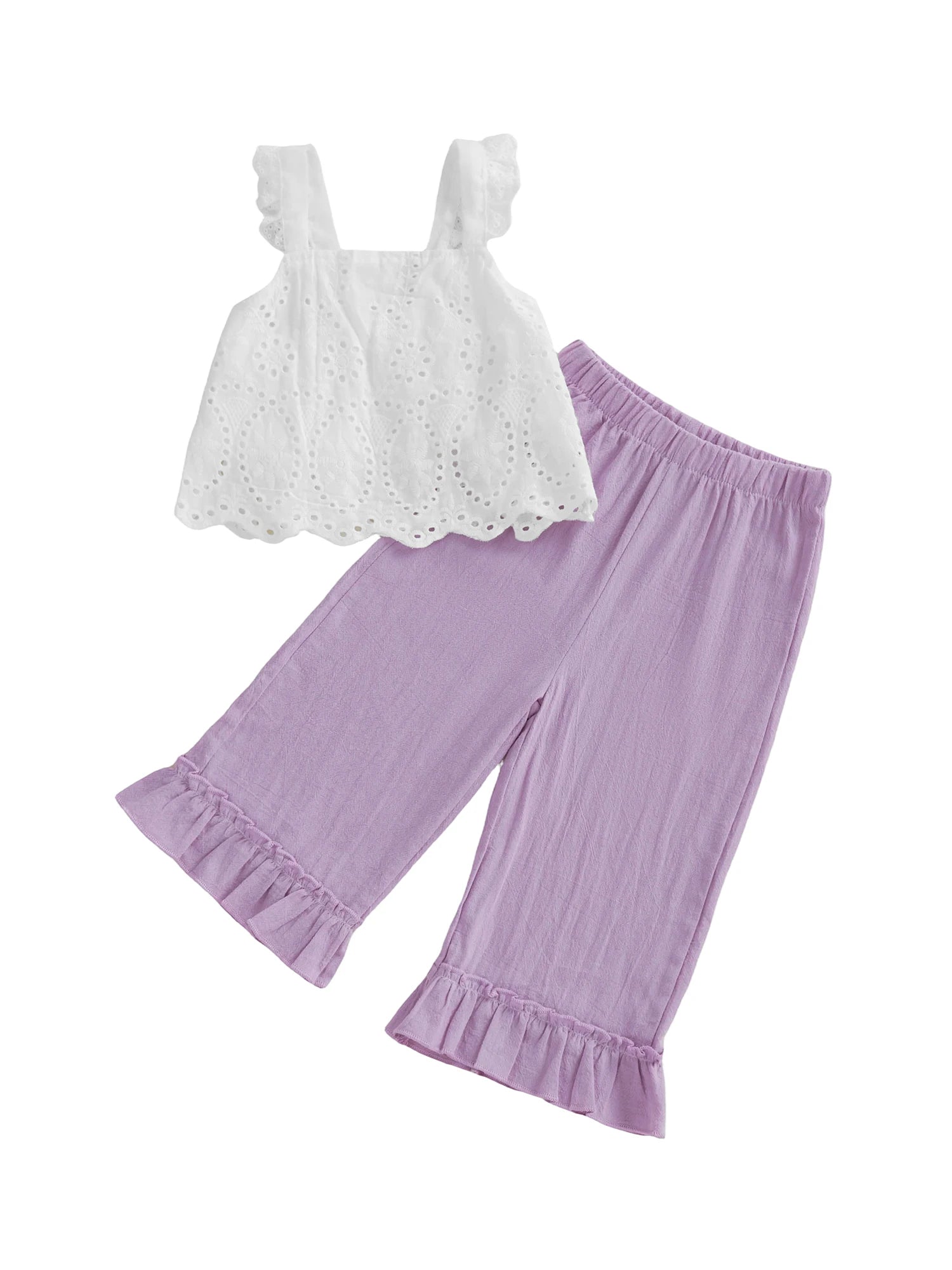 Adorable Baby Girls Summer Outfit Comfortable Cotton Blend Sleeveless Top and Elastic Waist Pants 2 Piece Set with Bow Detail