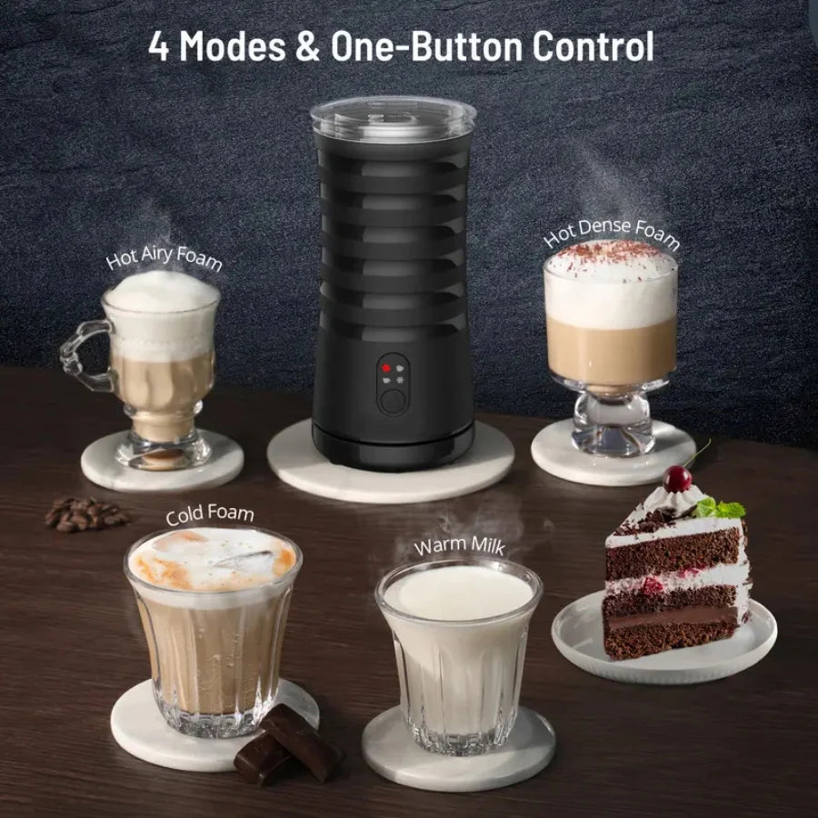 4-in-1 Milk Frother And Steamer, Non-Slip Stylish Design, Hot & Cold Milk Steamer With Temperature Control, Auto Shut-Off Frothe