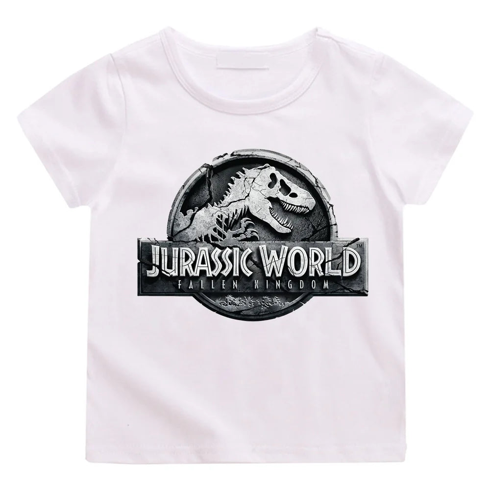Boys/ Girls Cartoon Tee-shirt Jurassic World T-shirt 100%Cotton Cute Children Fun Cartoon Soft T shirt